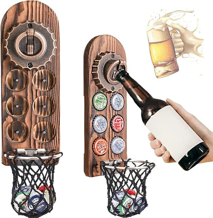 Magnetic Bottle Openers with Catcher, Wall Mounted Wooden Beer Bottle Opener by LUCYLANKER