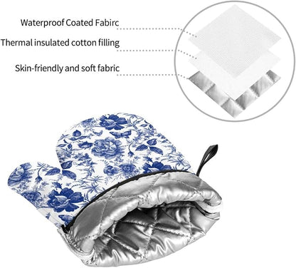 Blue and White Porcelain Floral Butterfly Oven Mitts and Pot Holders Set of 4 - Image 7