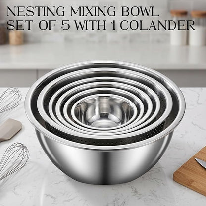 DUTZUN Heavy-Duty Stainless Steel Mixing Bowls Set of 5 plus 3QT Colander - Image 5