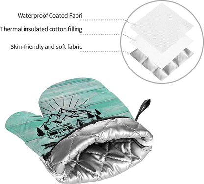 Happy Camper Oven Mitts and Pot Holders Sets of 4, Resistant Hot Pads - Image 7