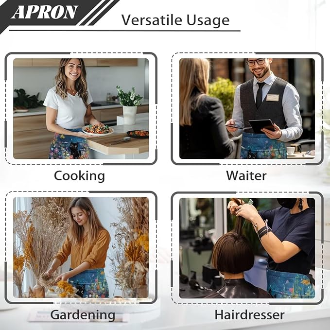 Server Apron with 3 Pockets, Waterproof Oil Waitress Waiter Half Apron - Image 5
