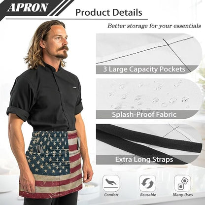 Server Apron with 3 Pockets, Waterproof Oil Waitress Waiter Half Apron - Image 7