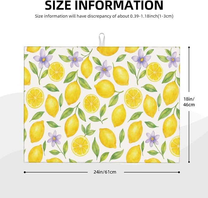 Lemon Dish Drying Mats for Kitchen Counter, Large 18"x24" Dish Mats for Drying - Image 3