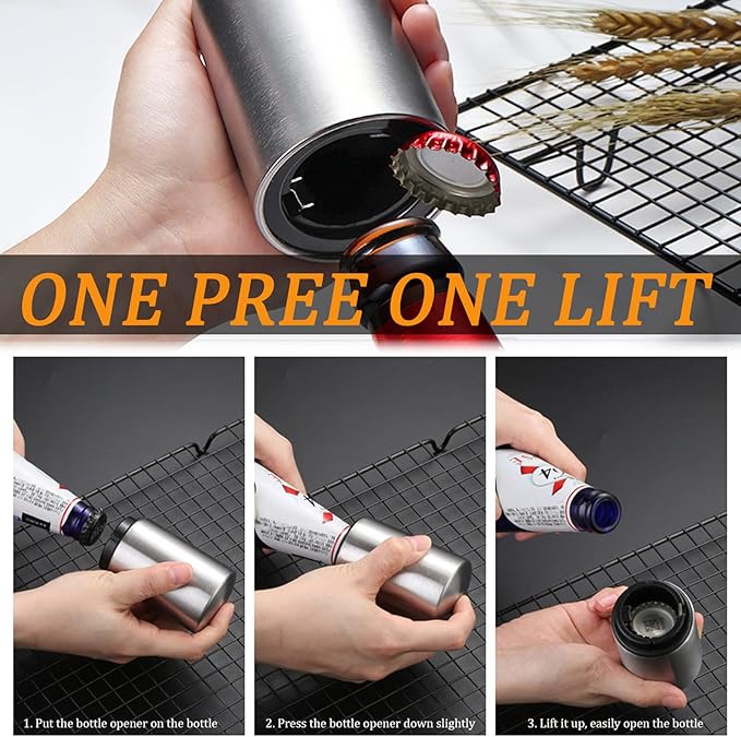 2PCS Pop-the-Top Beer Bottle Opener, Metal Automatic Magnetic Glass Bottle Cap - Image 6
