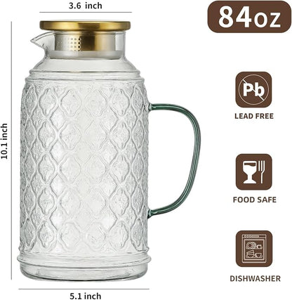 Buaic Glass Pitcher with Lid, 84 oz/2.5 Liter Vintage Water Pitcher, Iced Tea - Image 2
