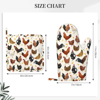 Rooster Hen Oven Mitts and Pot Holders Sets Silicone Rustic Domestic Animal - Image 3