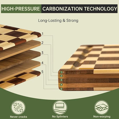 THETCHRY Bamboo Cutting Boards for Kitchen, Checkered Wooden Cutting Board - Image 3