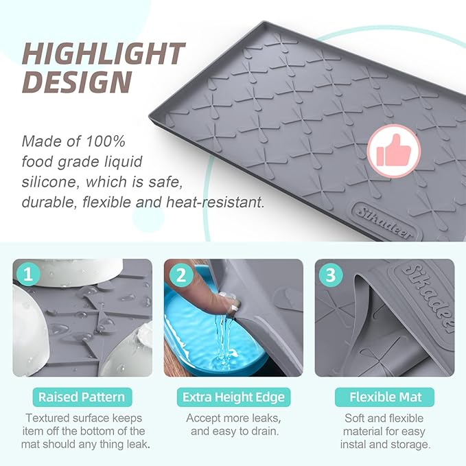 SIKADEER 40" x 22" Under Sink Mat Waterproof, Silicone Mat Kitchen Drawer Shelf - Image 4
