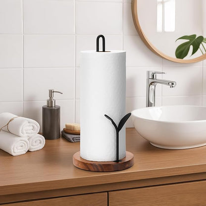 Wood Paper Towel Holder Countertop, Leaf-Shaped Accent Iron Rods - Image 8