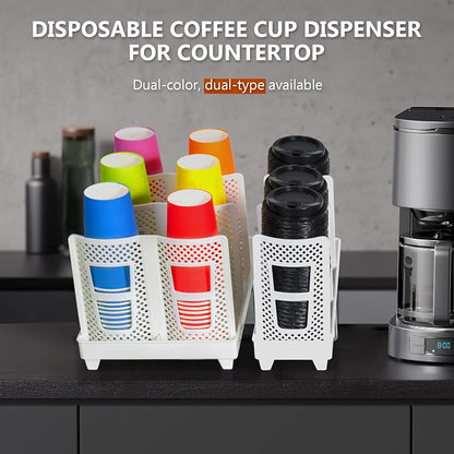 Paper Cup and Lid Holder, Disposable Coffee Cup Dispenser, 3-Slot Upright Paper - Image 6