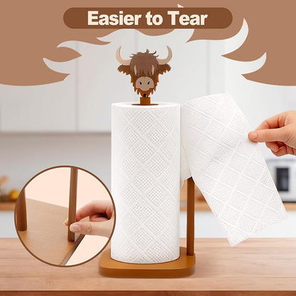 Leinuosen Brown Paper Towel Holder Cute Highland Cow Wooden Paper Towel Holder - Image 4