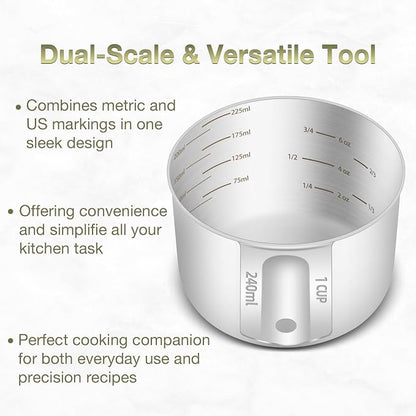 1PCS 1Cup Single Measuring Cup, Etched Inner Scale Stainless Steel Measure Scoop - Image 4