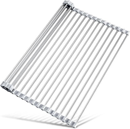 Tomorotec Stainless Steel Roll-Up Dish Drying Rack Marble Color Silicone Edges by Tomorotec
