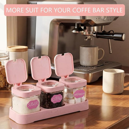 Suclain 3 Pcs Glass Coffee Containers Coffee Station Organizer Set, Airtight - Image 6