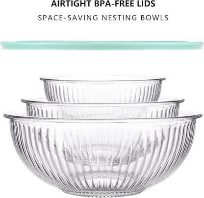 Luvan Glass Mixing Bowls with Lids Set, Large Salad Bowls Sets with lids - Image 5