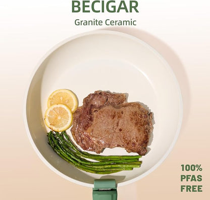 BECIGAR 8PCS Ceramic Cookware, Nonstick Ceramic Pan, Removable Handle Pots and - Image 7