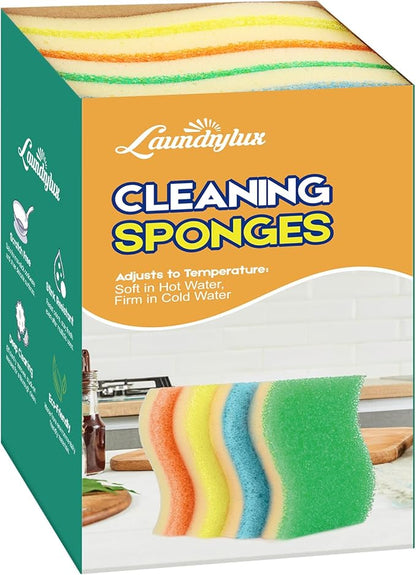LAUNDRYLUX Scrub Sponge, 4 Pack Dual-Sided Temperature-Responsive Scrubber by LAUNDRYLUX