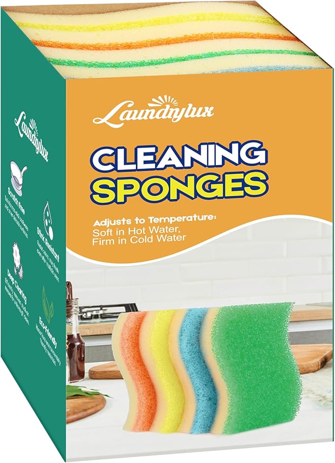 LAUNDRYLUX Scrub Sponge, 8 Pack Dual-Sided Temperature-Responsive Scrubber by LAUNDRYLUX