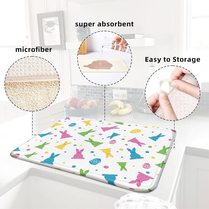 Easter Dish Drying Mat for Kitchen Counter 18" X 24" Microfiber Absorbent - Image 5
