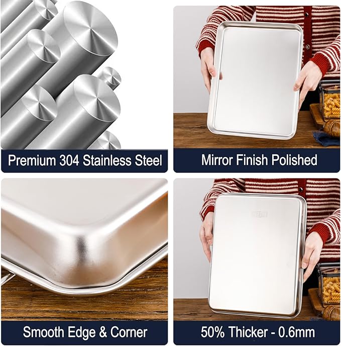 Small Cookie Baking Sheet Pans Stainless Steel 304 Tiny Serving Tray 12.4 x9.6 - Image 3