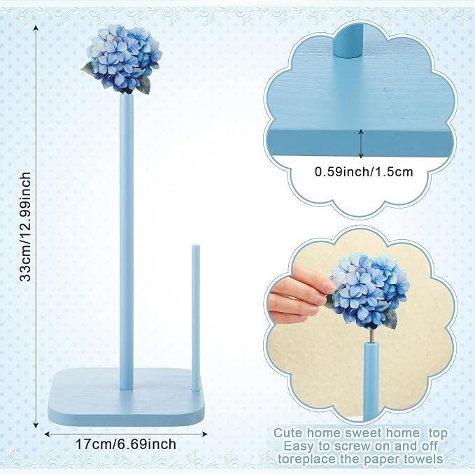 Leinuosen Blue Hydrangea Coquettish Cute Hydrangea Wooden Paper Towel Holder - Image 2