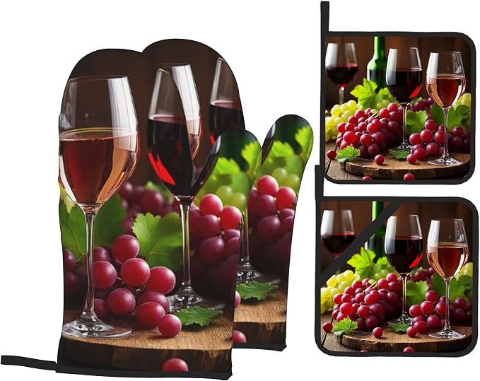 Grape Wine Oven Mitts with Matching Potholders by Unknown