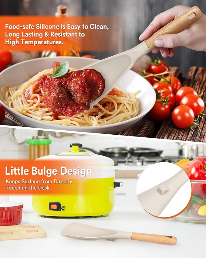 Cooking Spoon and Rice Scooper for Nonstick Cookwares, Wood Handle Spoon for - Image 4