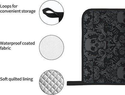 Victorian Gothic Black Skull Damask Oven Mitts and Pot Holders Sets of 4 - Image 5