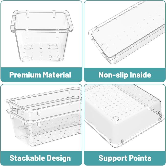 WOWBOX 24 PCS Clear Plastic Drawer Organizer Set, 4 Sizes Desk Drawer - Image 2