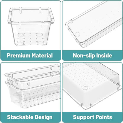 WOWBOX 24 PCS Clear Plastic Drawer Organizer Set, 4 Sizes Desk Drawer - Image 2