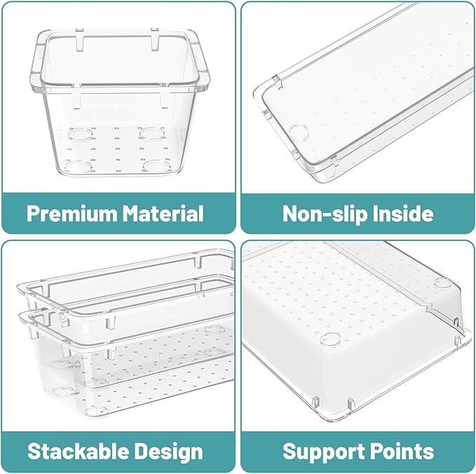 WOWBOX 40 PCS Clear Plastic Drawer Organizer Set, 4 Sizes Desk Drawer - Image 2