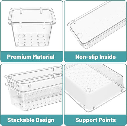 WOWBOX 40 PCS Clear Plastic Drawer Organizer Set, 4 Sizes Desk Drawer - Image 2