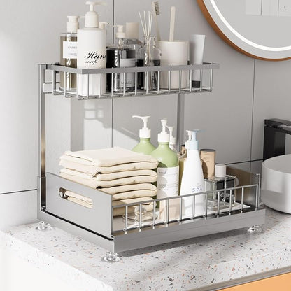 Saydear Under Sink Organizer Storage 2-Tier Premium Metal Pull-Out Kitchen - Image 3