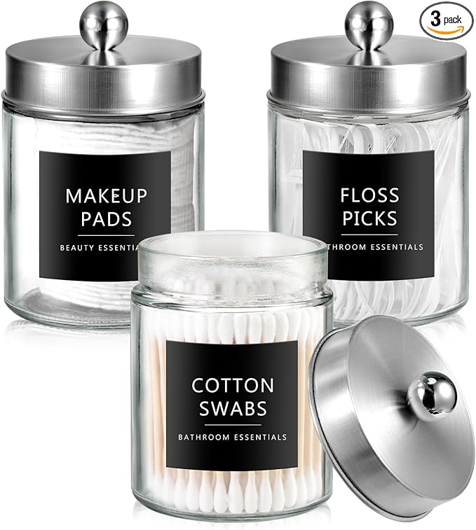 SheeChung 3-Pack Brushed Nickel Glass Apothecary Jars by SheeChung