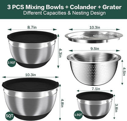 Nicdiet Mixing Bowls with Airtight Lids, Stainless Steel Mixing Bowl Set with 3 - Image 7