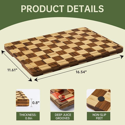 THETCHRY Bamboo Cutting Boards for Kitchen, Checkered Wooden Cutting Board - Image 4