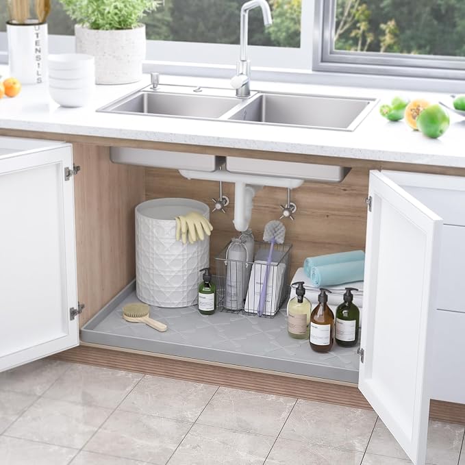 SIKADEER 25" x 22" Under Sink Mat Waterproof, Silicone Mat Kitchen Drawer Shelf - Image 2