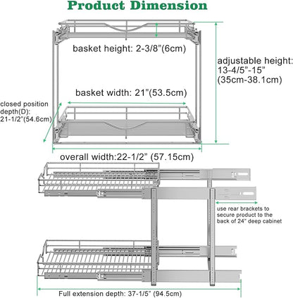 DINDON Pull Out Cabinet Organizer, Cabinet Pull Out Shelves, 2 Tier Pull Out - Image 5