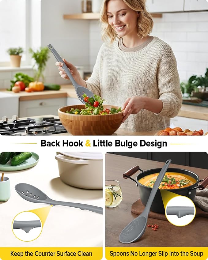Pack of 2 Silicone Cooking Spoons, Non Stick Solid Kitchen Spoon - Image 4