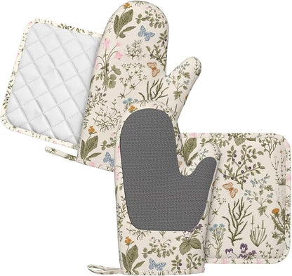 Vintage Wildflower Herbs Floral Rustic Butterfly Oven Mitts and Pot Holders - Image 2