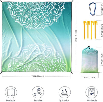 WIWIGO Beach Blanket Waterproof Sandproof Beach Mat 79" X 83"/10'x9'for 2-8 - Image 3