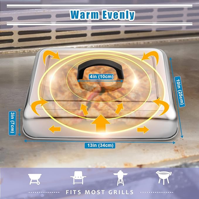 2PCS Rectangular Basting Cover, HaSteeL Stainless Steel Cheese Melting Dome - Image 3