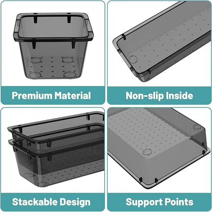 WOWBOX 8 PCS Clear Plastic Drawer Organizer Set, 4 Sizes Desk Drawer - Image 2