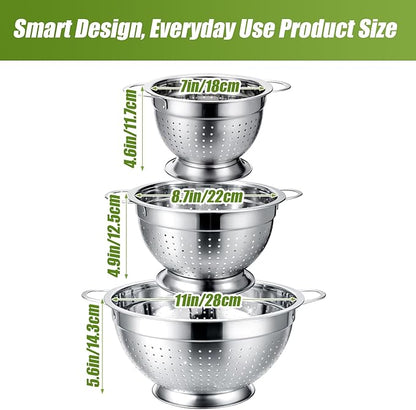 Palksky Stainless Steel Colander Set of 3, Nesting Metal Strainers - Image 4