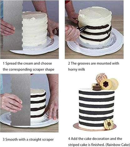 8.7 Inche Stainless Steel Cake Scraper，Double Sided Patterned Edge Stripe Edge - Image 7