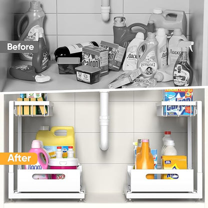 Saydear Under Sink Organizer Storage 2-Tier Premium Metal Pull-Out Kitchen - Image 3