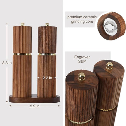 Wooden Salt and Pepper Grinder Set, Refillable Salt and Pepper grinder - Image 2