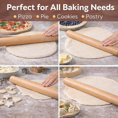 17 Inch French Rolling Pin, Wooden Dough Roller - Image 3
