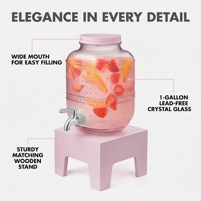 Beverage Dispenser 1 Gallon, Glass Drink Dispenser - Image 3
