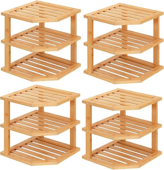VERTORGAN 3 Tier Bamboo Corner Shelf, Dish Drying Rack, Plate Organizer by VERTORGAN
